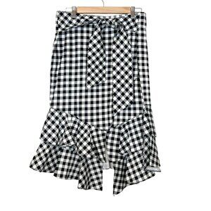 New York & Company Skirt L Black White Gingham Print Mermaid Midi Size 12